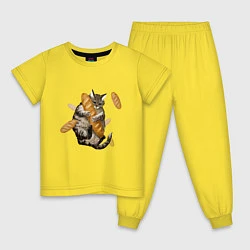 Пижама хлопковая детская Котик и батон, цвет: желтый