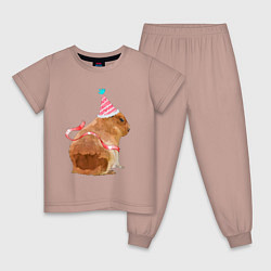 Пижама хлопковая детская Праздничная капибара, цвет: пыльно-розовый