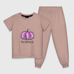 Пижама хлопковая детская Тыква с надписью, цвет: пыльно-розовый