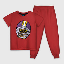 Пижама хлопковая детская Череп американского футболиста, цвет: красный
