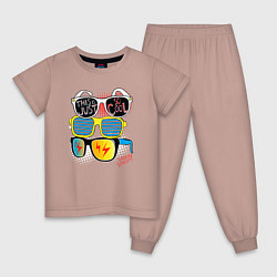 Пижама хлопковая детская Поп арт очки, цвет: пыльно-розовый