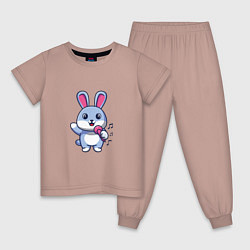 Пижама хлопковая детская Зайчик с микрофоном, цвет: пыльно-розовый