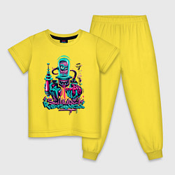 Пижама хлопковая детская Пришелец с мозгом в руке, цвет: желтый