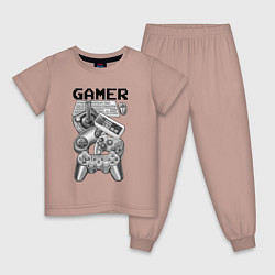 Пижама хлопковая детская Настоящий геймер, цвет: пыльно-розовый