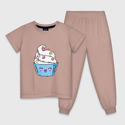 Пижама хлопковая детская Sweet smile cake, цвет: пыльно-розовый