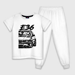 Пижама хлопковая детская BMW E36, цвет: белый