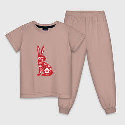 Пижама хлопковая детская Красный заяц, цвет: пыльно-розовый