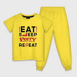 Пижама хлопковая детская Надпись: eat sleep Poppy Playtime repeat, цвет: желтый