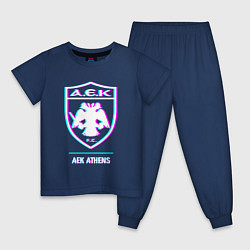 Пижама хлопковая детская AEK Athens FC в стиле glitch, цвет: тёмно-синий