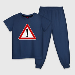 Пижама хлопковая детская Знак - прочие опасности, цвет: тёмно-синий