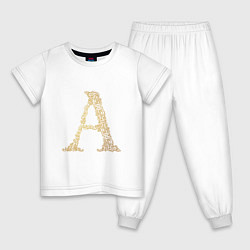 Пижама хлопковая детская Заглавная первая буква имени А, цвет: белый