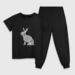 Пижама хлопковая детская Узорный кролик, цвет: черный