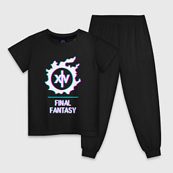Пижама хлопковая детская Final Fantasy в стиле glitch и баги графики, цвет: черный