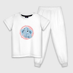 Пижама хлопковая детская Мультяшный милый слонёнок, цвет: белый