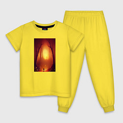 Пижама хлопковая детская Ведьма колдует в лесу, цвет: желтый
