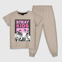 Пижама хлопковая детская Stray Kids boy band, цвет: миндальный