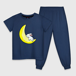 Пижама хлопковая детская Кролик на полумесяце, цвет: тёмно-синий