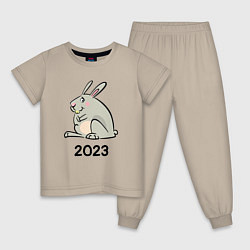 Пижама хлопковая детская Большой кролик 2023, цвет: миндальный