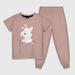 Пижама хлопковая детская Мама зайчиха, цвет: пыльно-розовый
