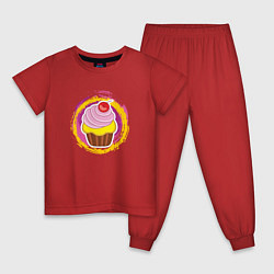 Пижама хлопковая детская Мультяшный сладкий капкейк, цвет: красный