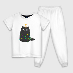 Пижама хлопковая детская Котик притворился ёлочкой, цвет: белый