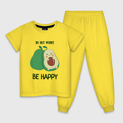 Пижама хлопковая детская Dont worry be happy - avocado, цвет: желтый