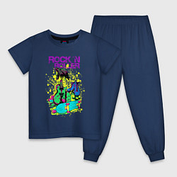 Пижама хлопковая детская Граффити рок-н-роллер, цвет: тёмно-синий
