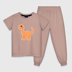 Пижама хлопковая детская Динозавр оранжевый, цвет: пыльно-розовый