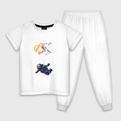 Пижама хлопковая детская Космические путешествия, цвет: белый