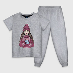 Пижама хлопковая детская Милая девушка, цвет: меланж