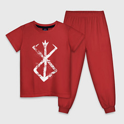 Пижама хлопковая детская Берсерк аниме - белый гранж, цвет: красный