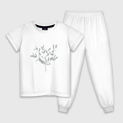 Пижама хлопковая детская Ветви эвкалипта, цвет: белый