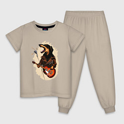 Пижама хлопковая детская Такса рокер, цвет: миндальный