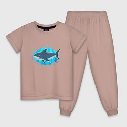 Пижама хлопковая детская Мультяшная акула под водой, цвет: пыльно-розовый