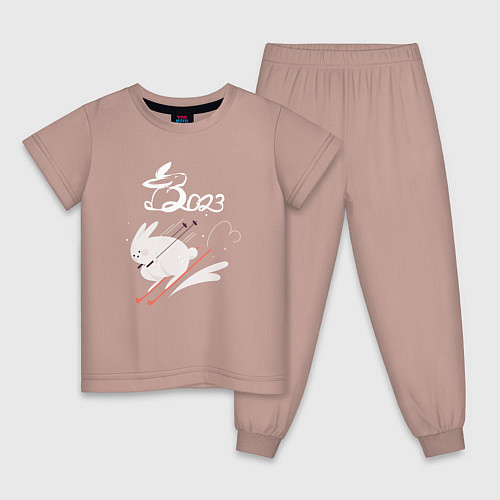 Детская пижама Зайка на лыжах / Пыльно-розовый – фото 1