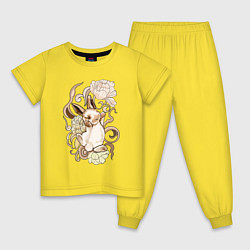 Пижама хлопковая детская Кролик в пионах, цвет: желтый
