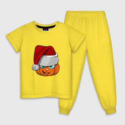 Пижама хлопковая детская Тыква в новогодней шапке, цвет: желтый