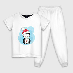 Пижама хлопковая детская Пингвин с письмом, цвет: белый