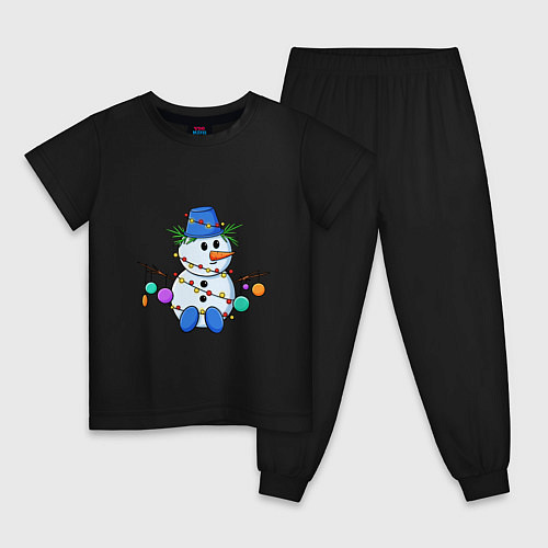 Детская пижама Веселый новогодний снеговик / Черный – фото 1