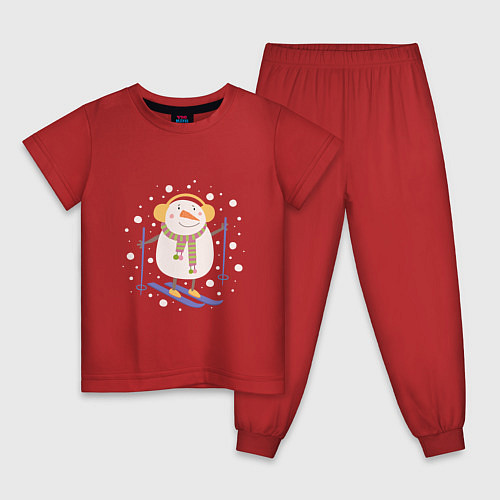 Детская пижама Снеговик лыжник / Красный – фото 1