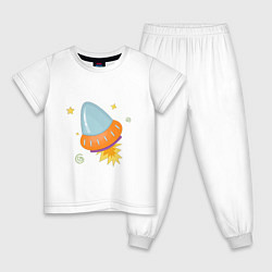 Пижама хлопковая детская Космический корабль, цвет: белый