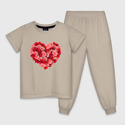 Пижама хлопковая детская Сердце составленное из роз, цвет: миндальный