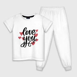 Пижама хлопковая детская Love U, цвет: белый