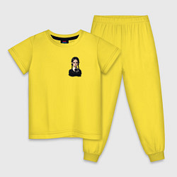 Пижама хлопковая детская Аниме портрет Уэнздей Аддамс, цвет: желтый
