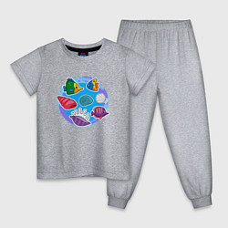 Пижама хлопковая детская Рыбки и ракушки, цвет: меланж