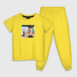 Пижама хлопковая детская Дэвид и Люси во время погони, цвет: желтый