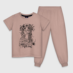 Пижама хлопковая детская Нина в венке из летних цветов, цвет: пыльно-розовый