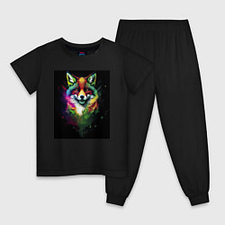 Пижама хлопковая детская Colorful Fox, цвет: черный