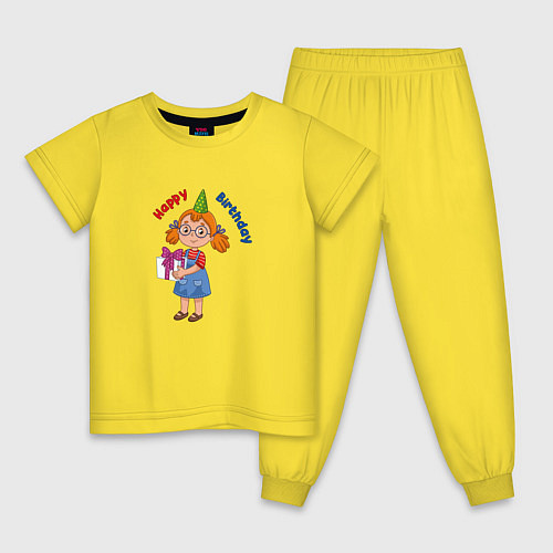 Детская пижама Мульяшная девочка с днём рождения / Желтый – фото 1