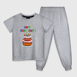 Пижама хлопковая детская Торт со свечами с днём рождения, цвет: меланж